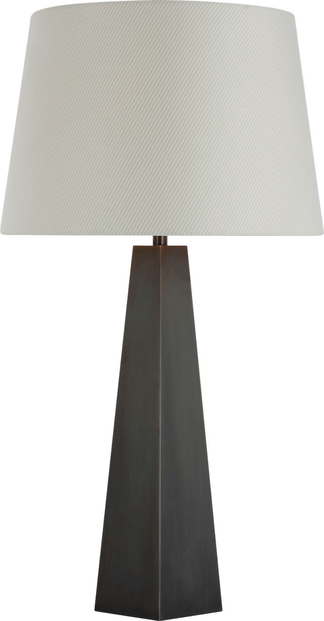 Zoran Medium Table Lamp | Bronze | Schumacher 16" Blue Charee Stripe Empire Shade