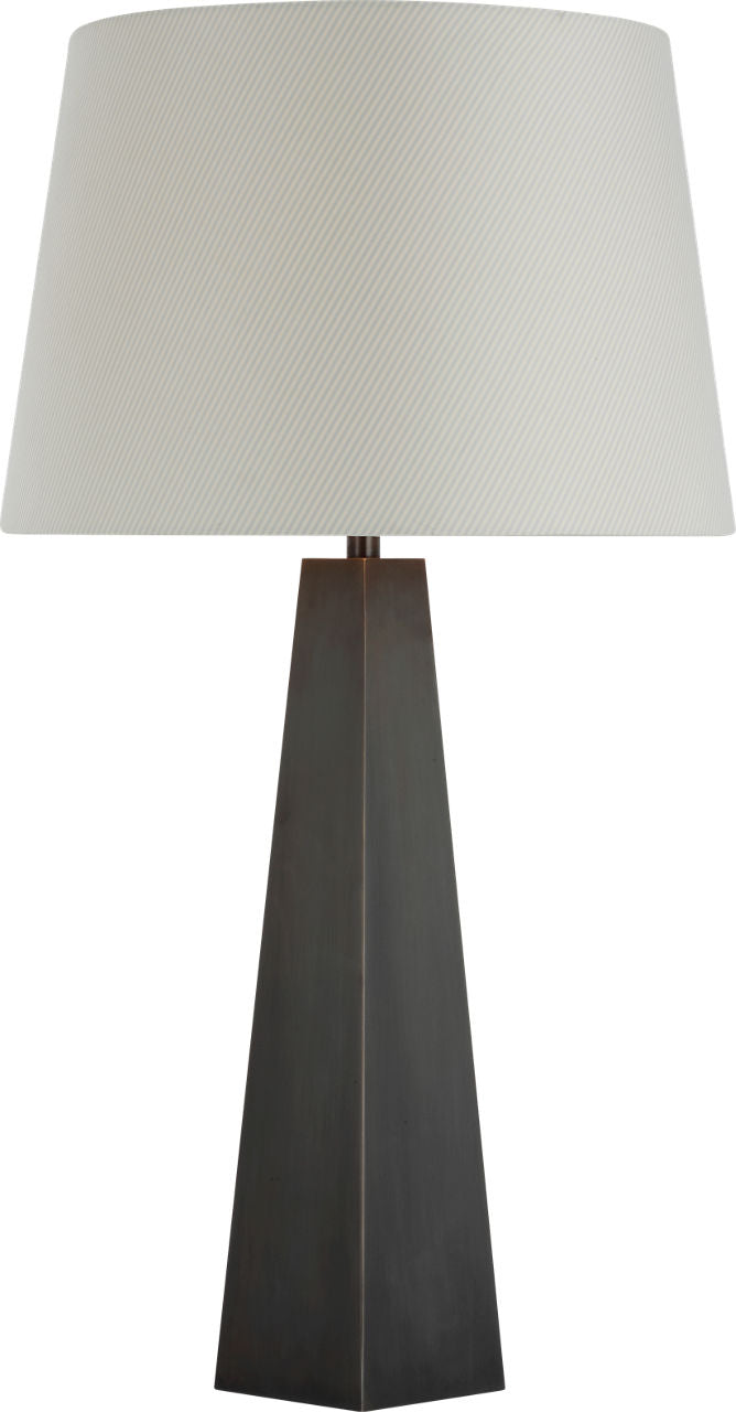 Zoran Medium Table Lamp | Bronze | Schumacher 16" Blue Charee Stripe Empire Shade