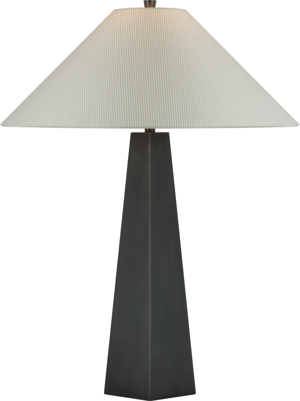 Zoran Medium Table Lamp | Bronze | Schumacher 21" Blue Charee Stripe Flare Shade