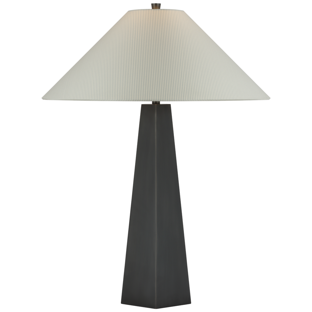 Zoran Medium Table Lamp | Bronze | Schumacher 21" Blue Charee Stripe Flare Shade