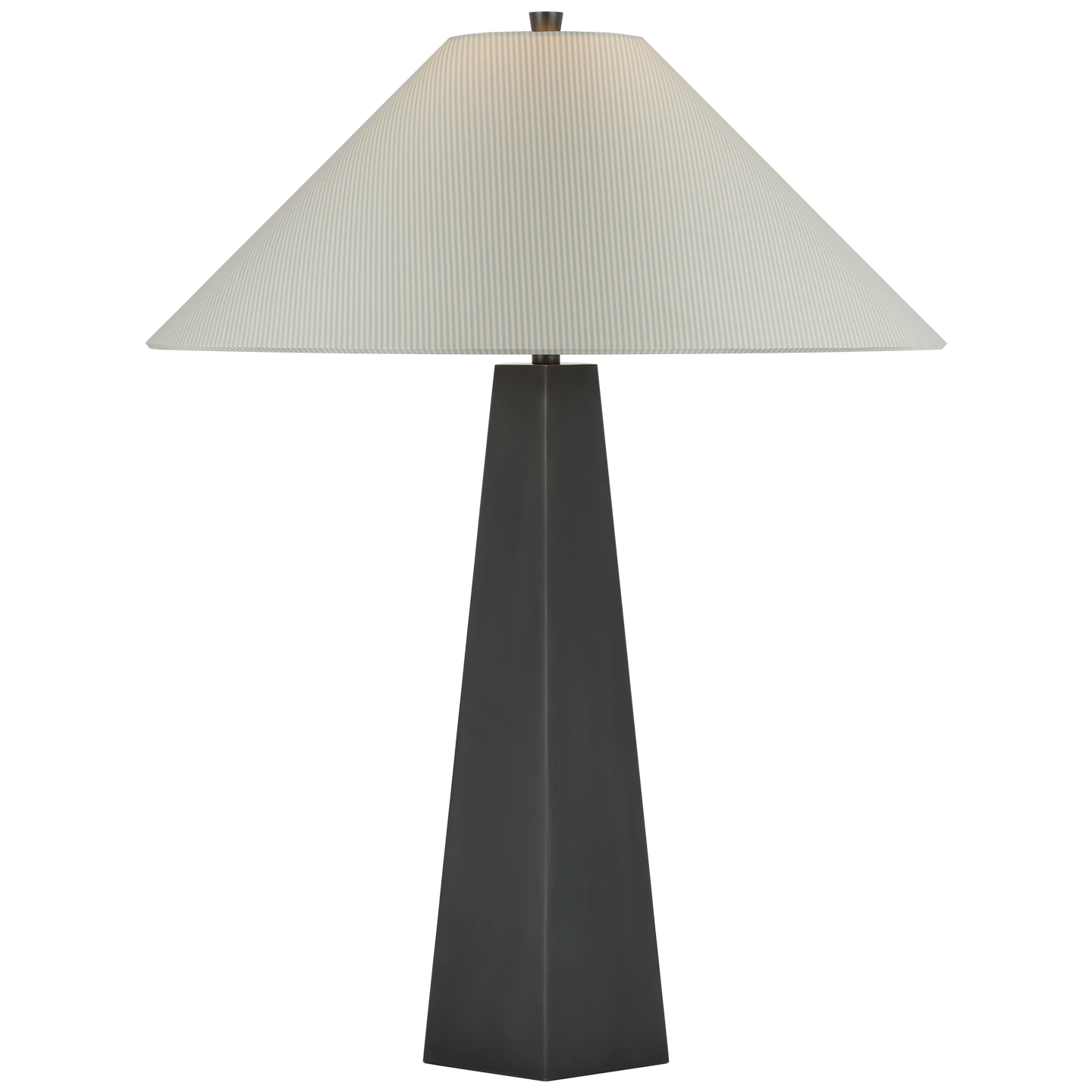 Zoran Medium Table Lamp | Bronze | Schumacher 21" Blue Charee Stripe Flare Shade