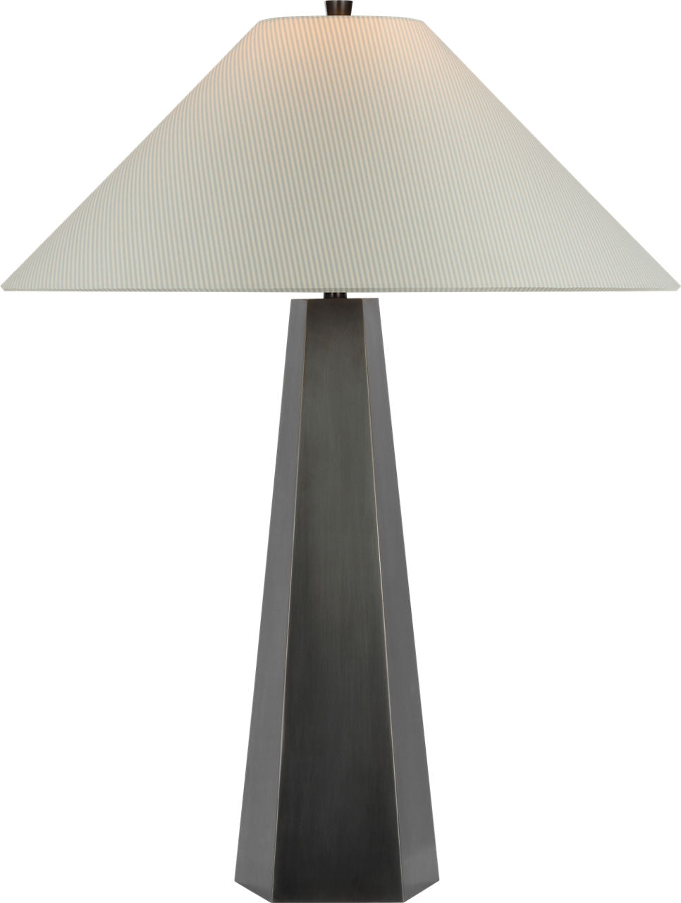 Zoran Medium Table Lamp | Bronze | Schumacher 21" Blue Charee Stripe Flare Shade