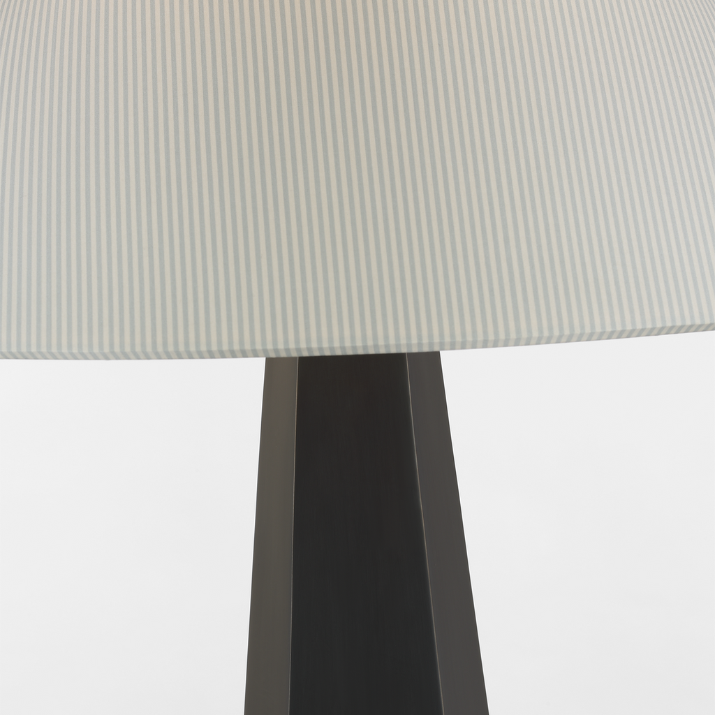 Zoran Medium Table Lamp | Bronze | Schumacher 21" Blue Charee Stripe Flare Shade