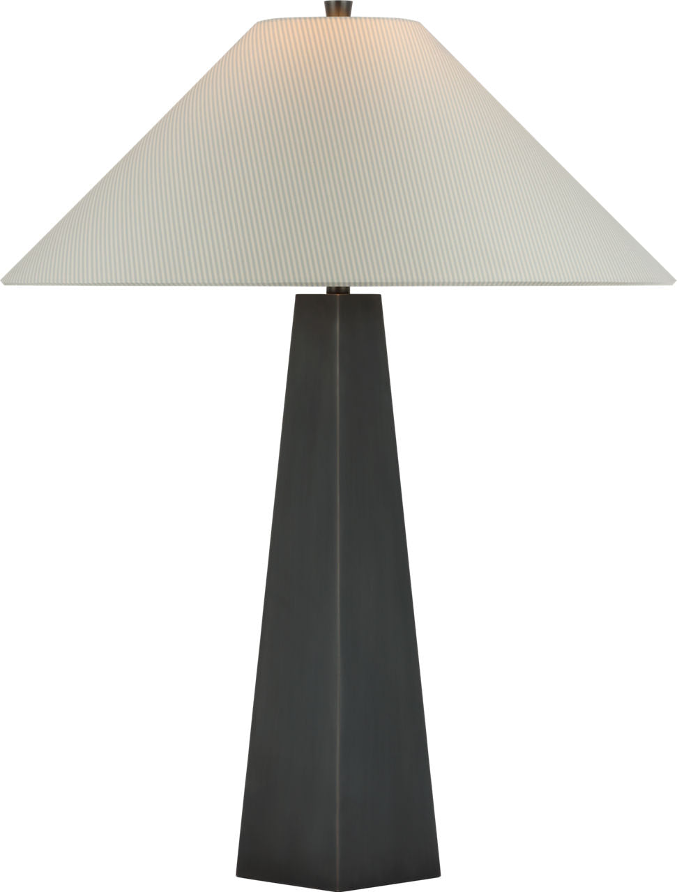 Zoran Medium Table Lamp | Bronze | Schumacher 21" Blue Charee Stripe Flare Shade