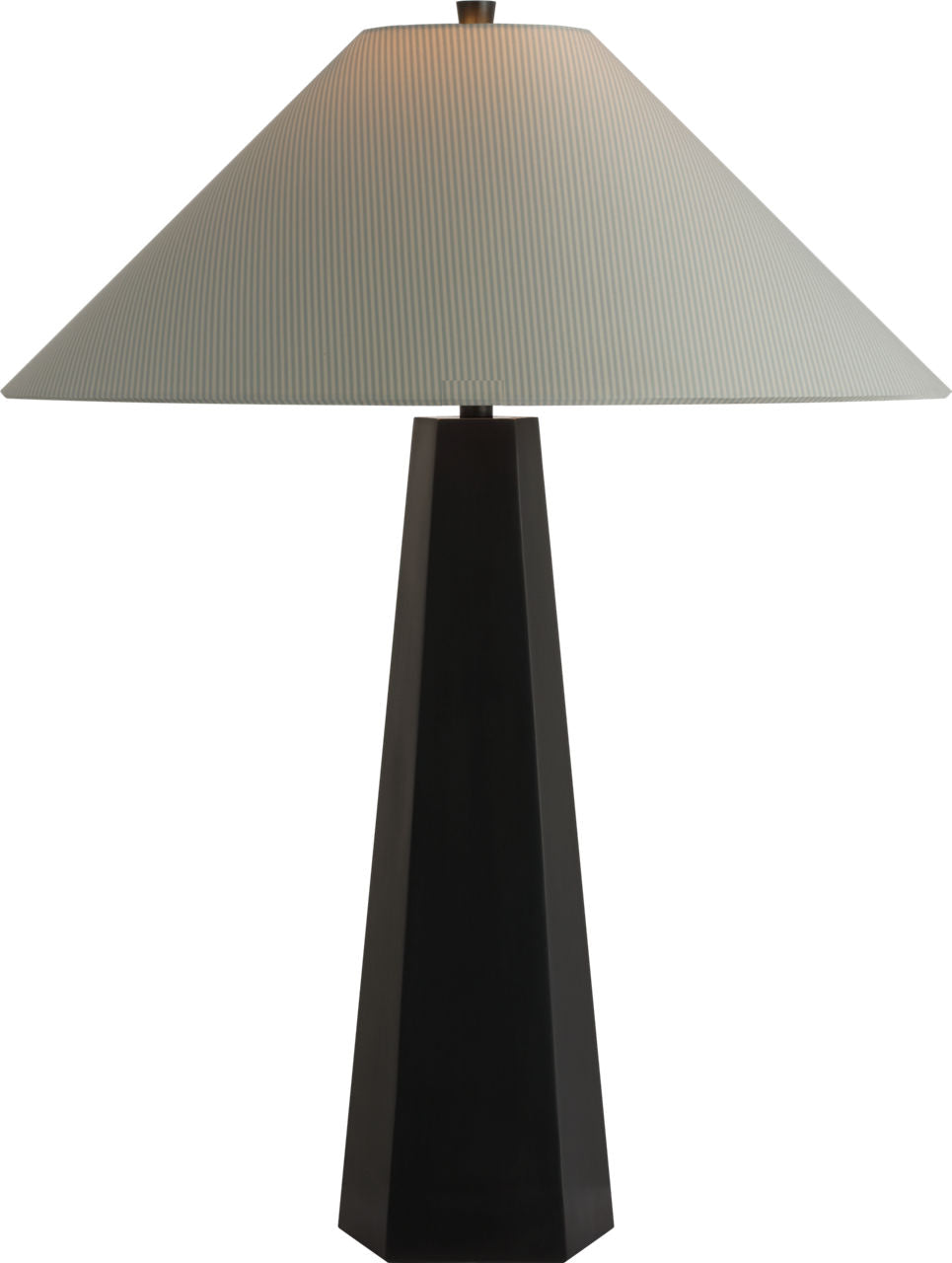 Zoran Medium Table Lamp | Bronze | Schumacher 21" Blue Charee Stripe Flare Shade