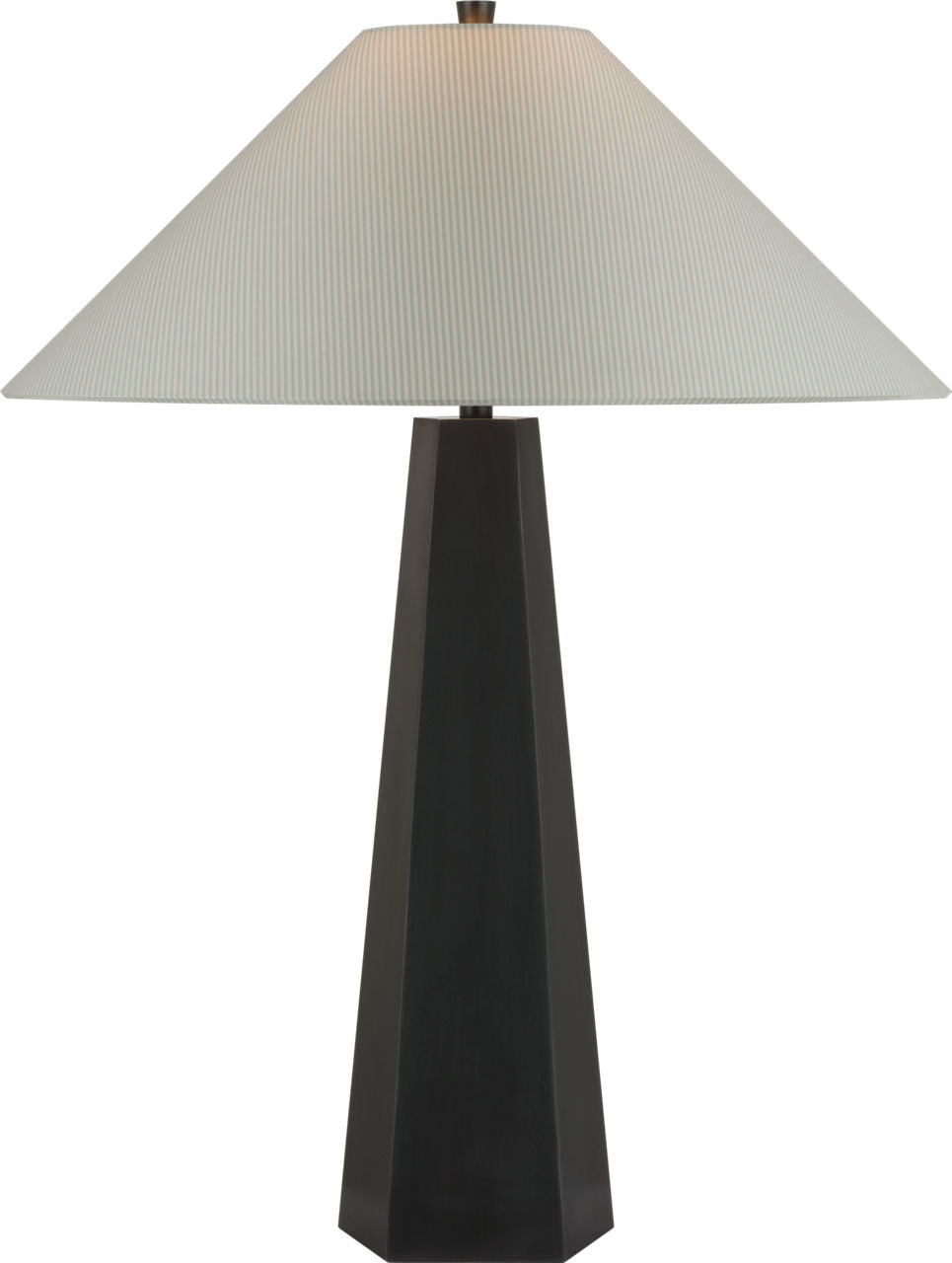 Zoran Medium Table Lamp | Bronze | Schumacher 21" Blue Charee Stripe Flare Shade