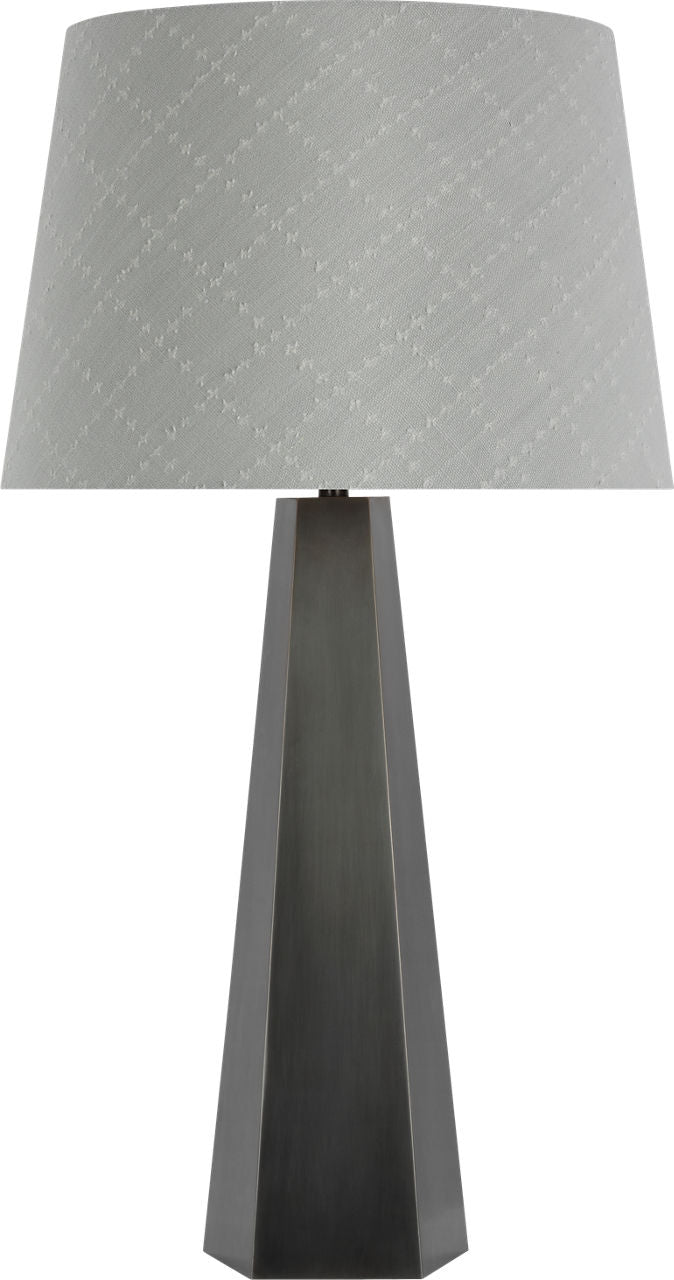 Zoran Medium Table Lamp | Bronze | Schumacher 16" Sky Elin Check Empire Shade