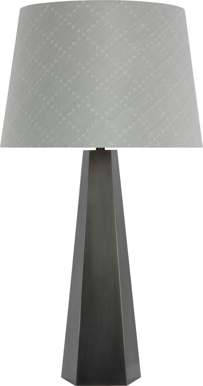 Zoran Medium Table Lamp | Bronze | Schumacher 16" Sky Elin Check Empire Shade