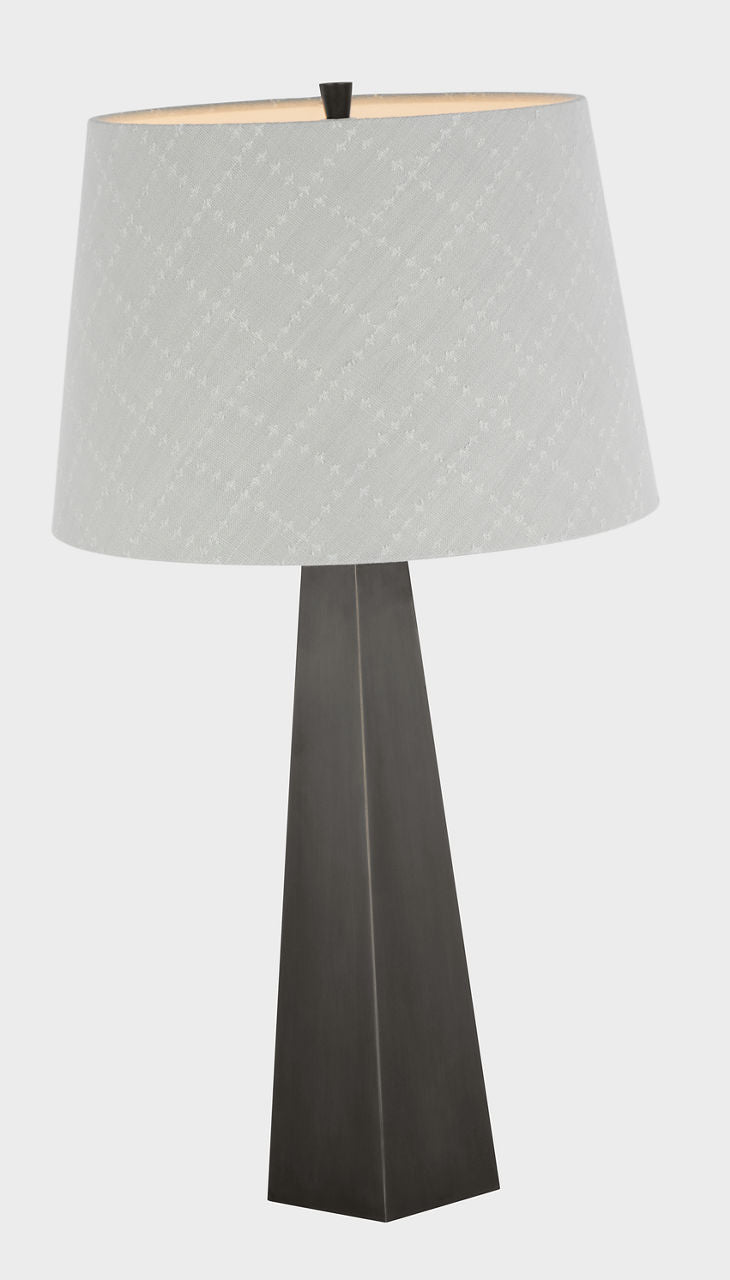 Zoran Medium Table Lamp | Bronze | Schumacher 16" Sky Elin Check Empire Shade