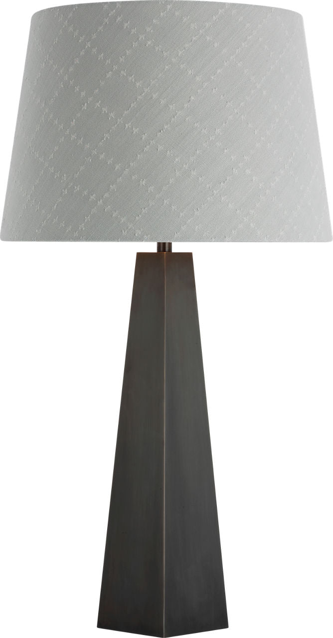 Zoran Medium Table Lamp | Bronze | Schumacher 16" Sky Elin Check Empire Shade