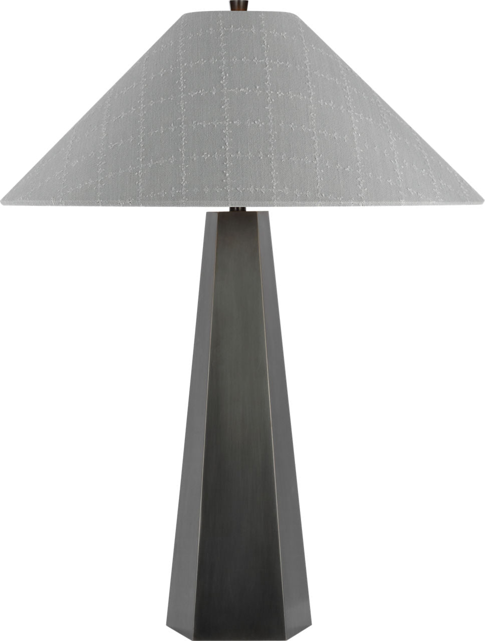 Zoran Medium Table Lamp | Bronze | Schumacher 21" Sky Elin Check Flare Shade