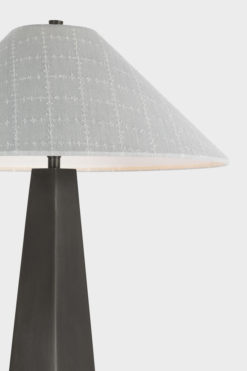 Zoran Medium Table Lamp | Bronze | Schumacher 21" Sky Elin Check Flare Shade