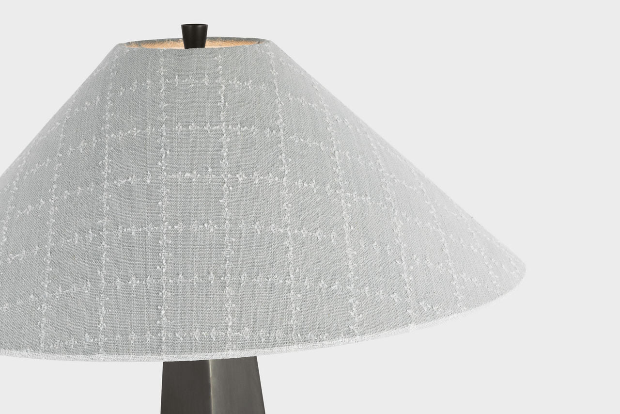 Zoran Medium Table Lamp | Bronze | Schumacher 21" Sky Elin Check Flare Shade