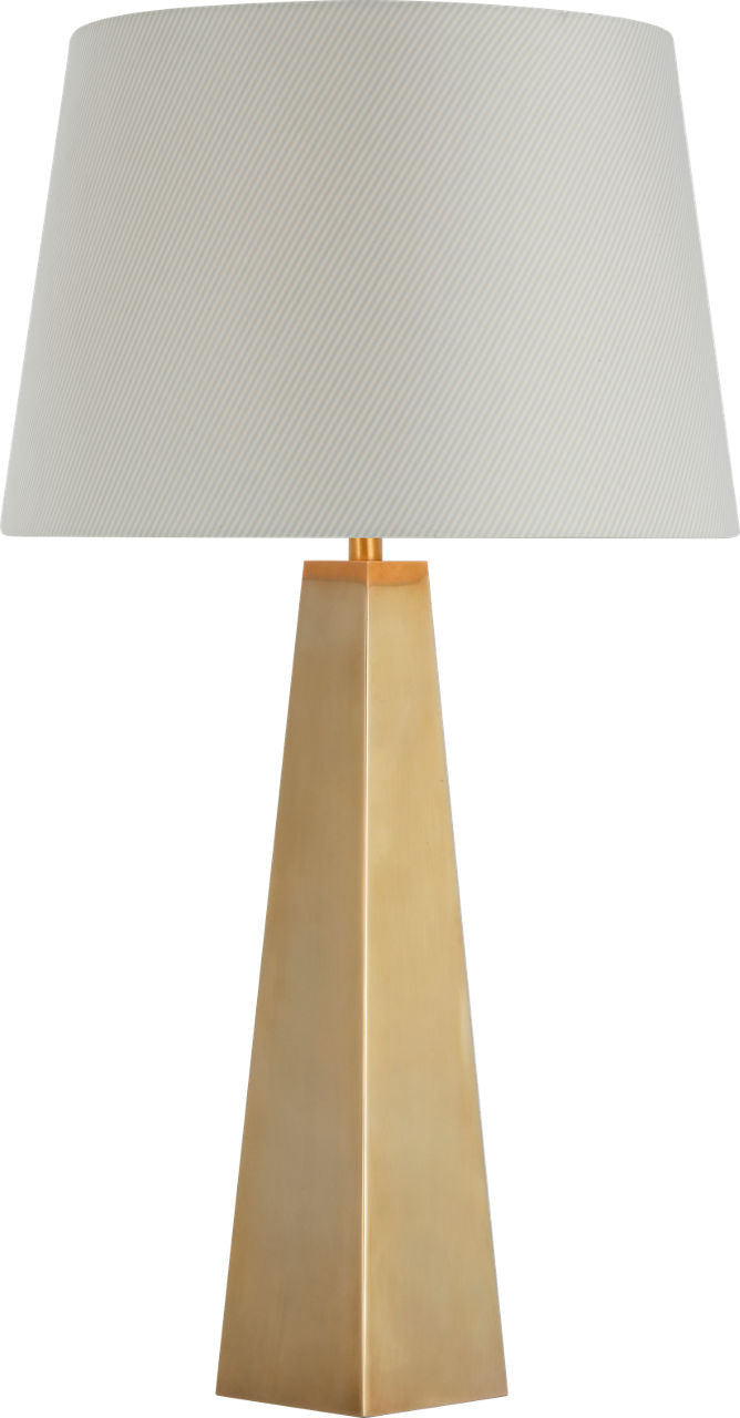 Zoran Medium Table Lamp | Hand-Rubbed Antique Brass | Schumacher 16" Blue Charee Stripe Empire Shade