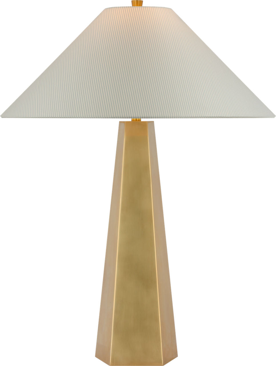 Zoran Medium Table Lamp | Hand-Rubbed Antique Brass | Schumacher 21" Blue Charee Stripe Flare Shade