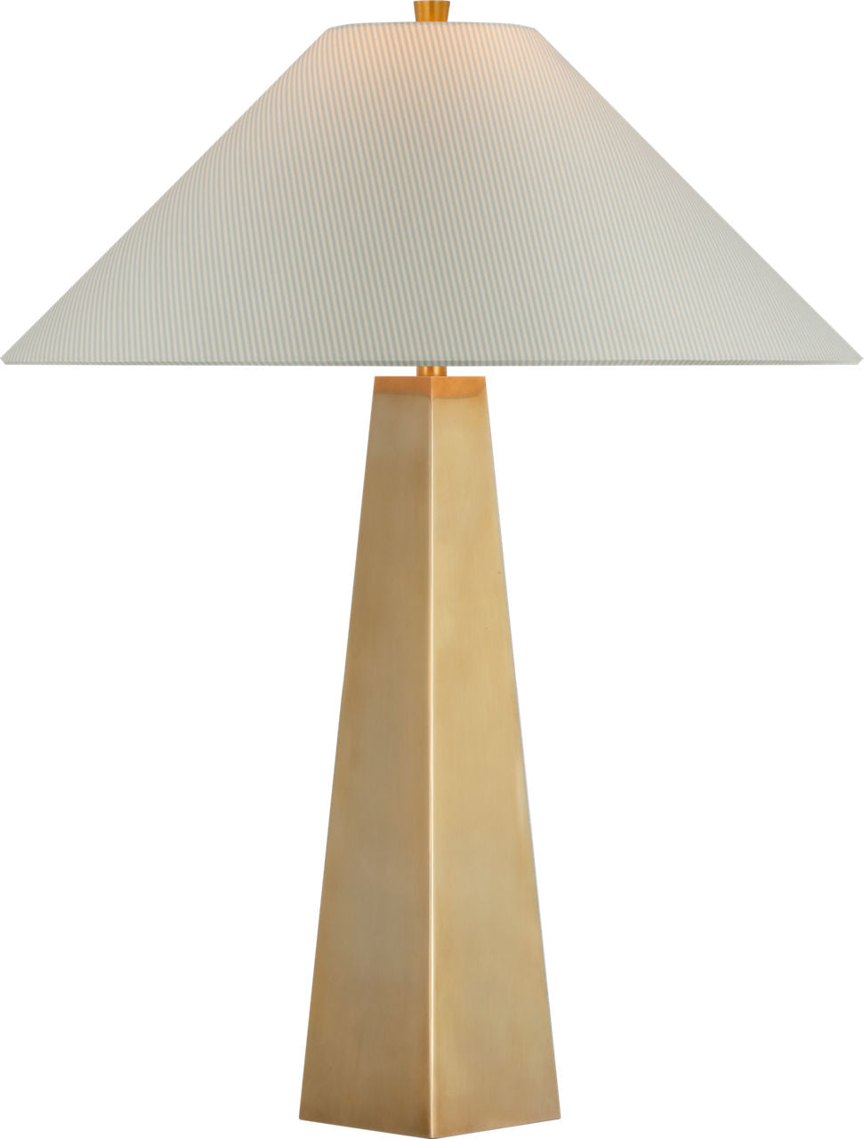 Zoran Medium Table Lamp | Hand-Rubbed Antique Brass | Schumacher 21" Blue Charee Stripe Flare Shade