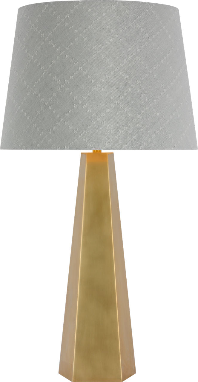 Zoran Medium Table Lamp | Hand-Rubbed Antique Brass | Schumacher 16" Sky Elin Check Empire Shade