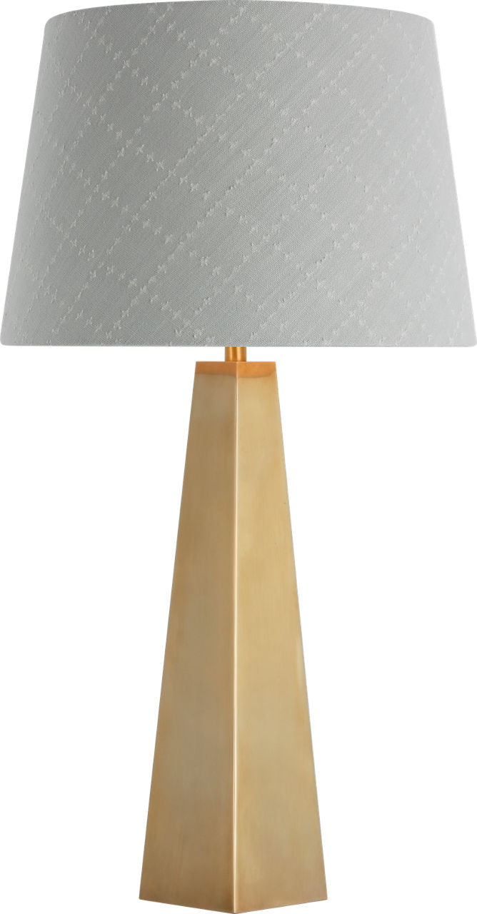Zoran Medium Table Lamp | Hand-Rubbed Antique Brass | Schumacher 16" Sky Elin Check Empire Shade