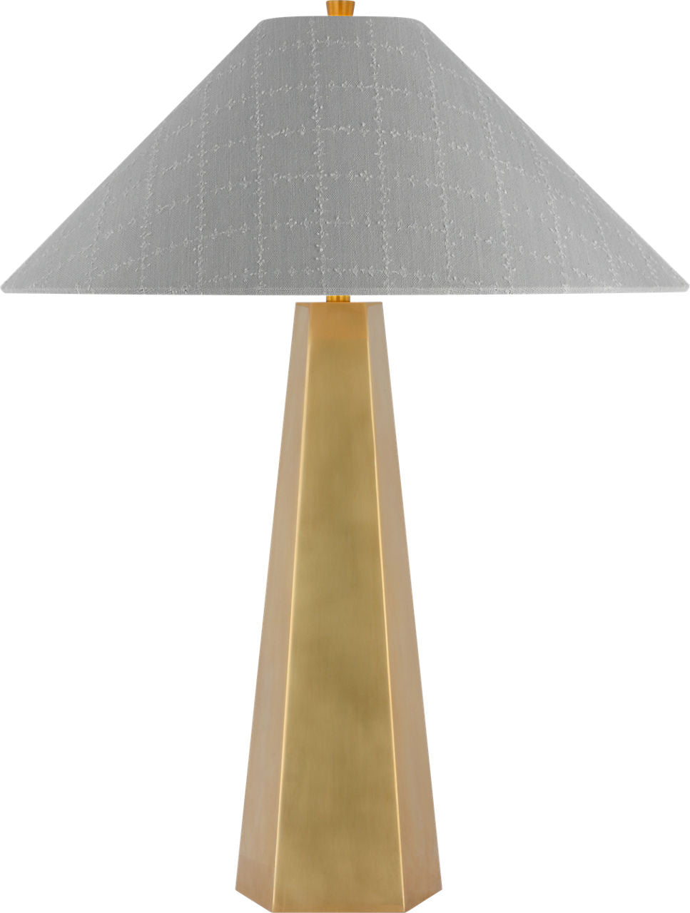 Zoran Medium Table Lamp | Hand-Rubbed Antique Brass | Schumacher 21" Sky Elin Check Flare Shade