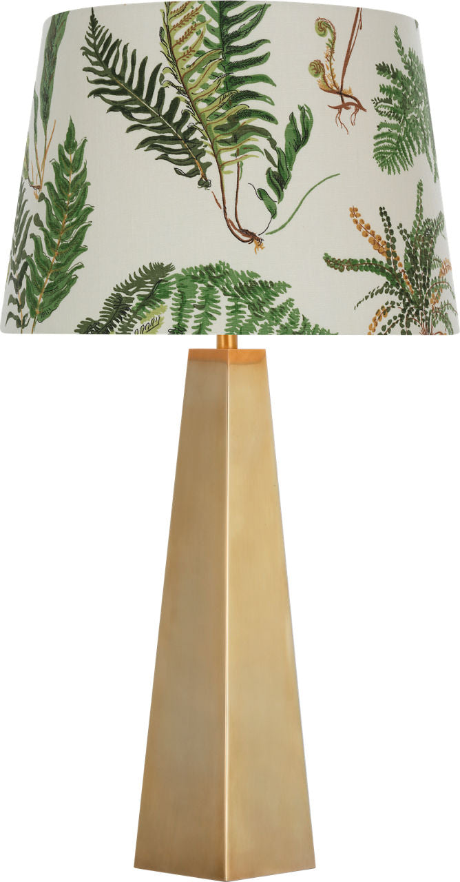 Zoran Medium Table Lamp | Hand-Rubbed Antique Brass | Schumacher 16" Document Les Fougeres Empire Shade