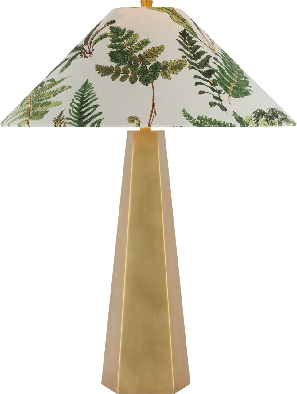 Zoran Medium Table Lamp | Hand-Rubbed Antique Brass | Schumacher 21" Document Les Fougeres Flare Shade