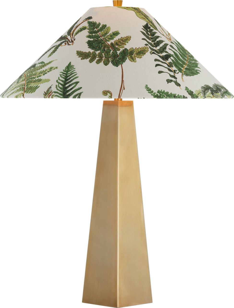 Zoran Medium Table Lamp | Hand-Rubbed Antique Brass | Schumacher 21" Document Les Fougeres Flare Shade