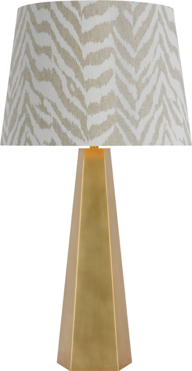 Zoran Medium Table Lamp | Hand-Rubbed Antique Brass | Schumacher 16" Natural Quincy Empire Shade