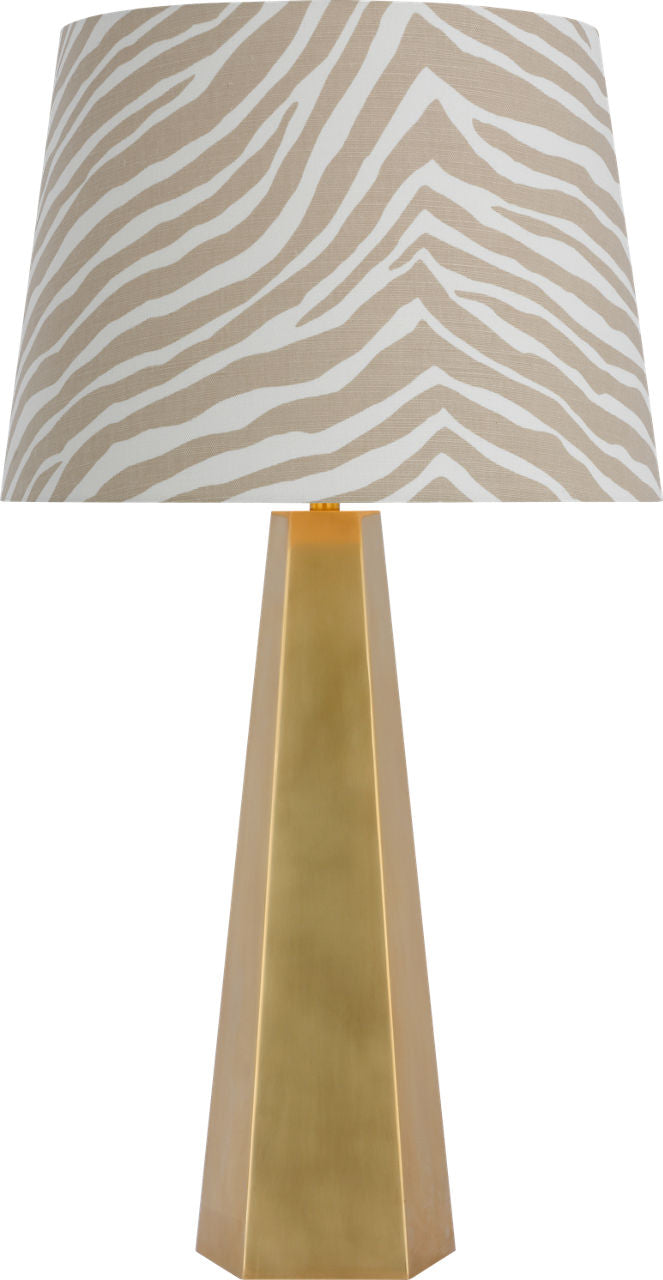 Zoran Medium Table Lamp | Hand-Rubbed Antique Brass | Schumacher 16" Natural Quincy Empire Shade