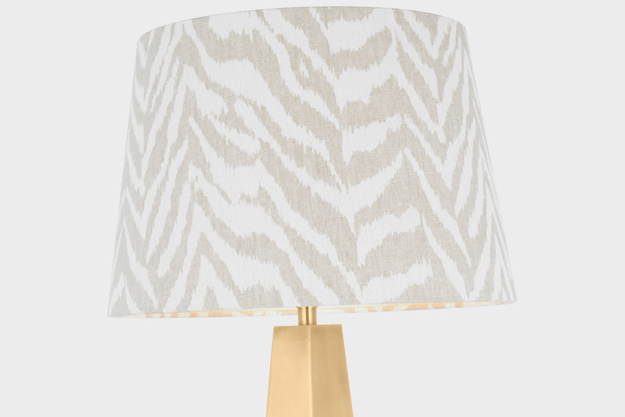 Zoran Medium Table Lamp | Hand-Rubbed Antique Brass | Schumacher 16" Natural Quincy Empire Shade
