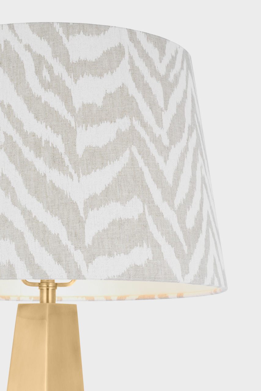 Zoran Medium Table Lamp | Hand-Rubbed Antique Brass | Schumacher 16" Natural Quincy Empire Shade
