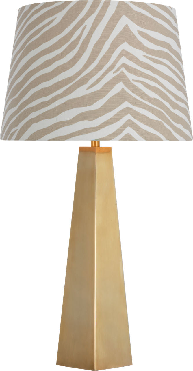 Zoran Medium Table Lamp | Hand-Rubbed Antique Brass | Schumacher 16" Natural Quincy Empire Shade