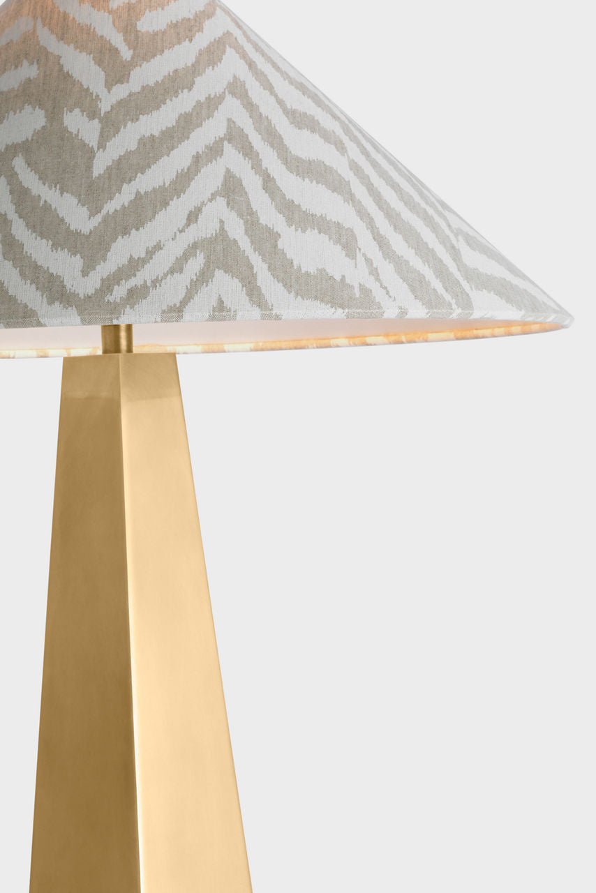 Zoran Medium Table Lamp | Hand-Rubbed Antique Brass | Schumacher Natural Quincy Flare Shade