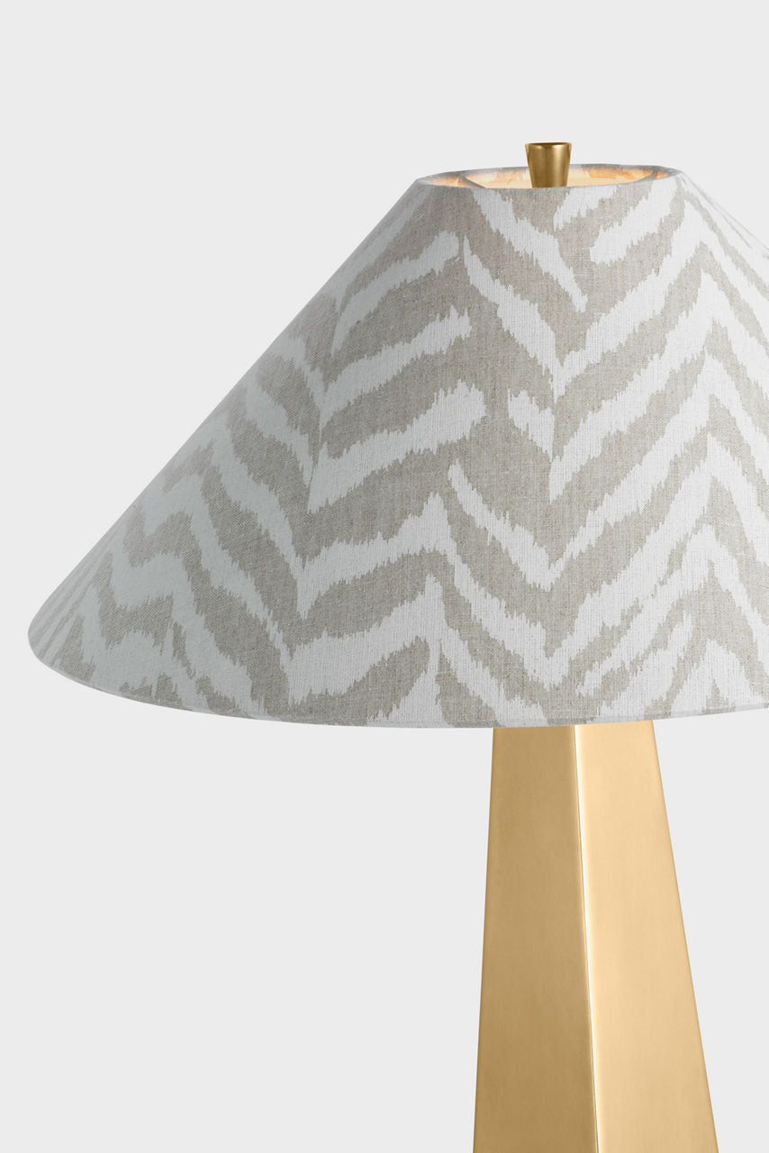 Zoran Medium Table Lamp | Hand-Rubbed Antique Brass | Schumacher Natural Quincy Flare Shade