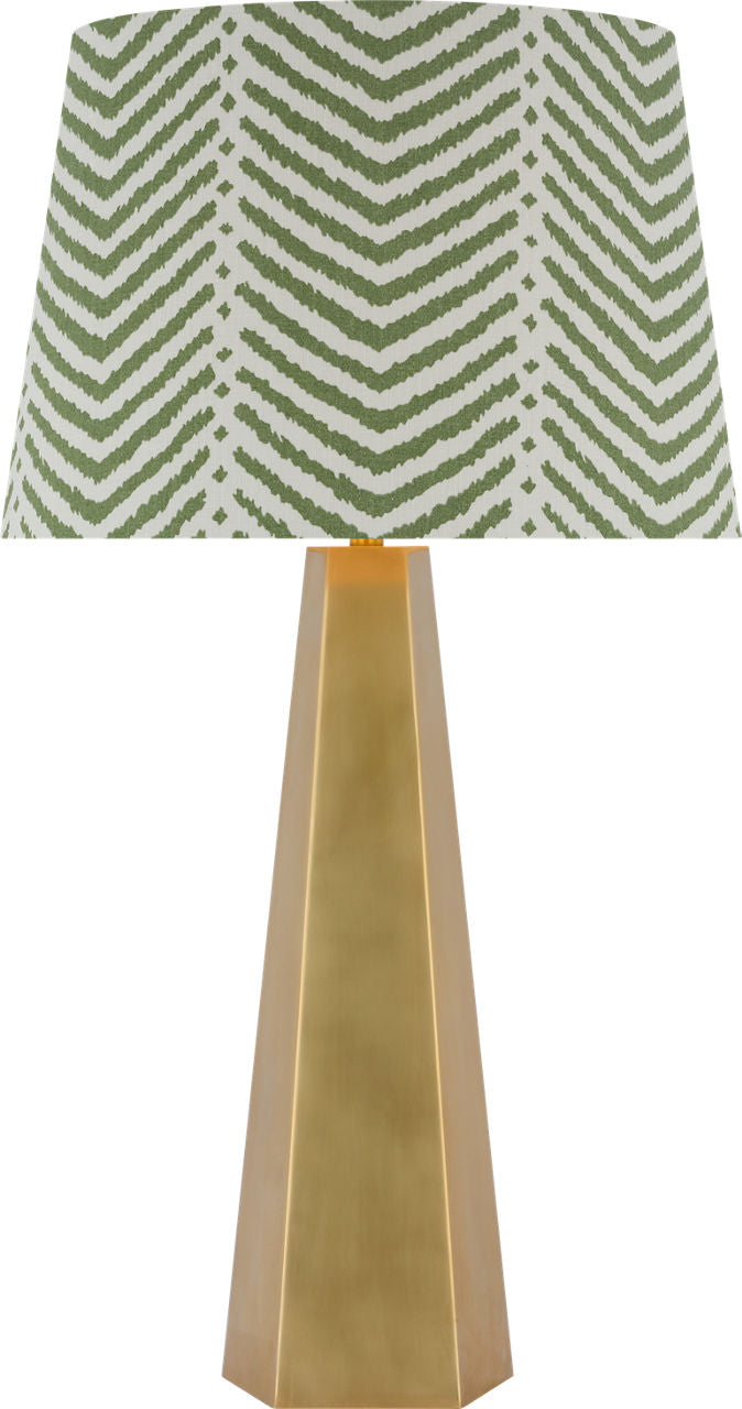 Zoran Medium Table Lamp | Hand-Rubbed Antique Brass | Schumacher 16" Verde La Jolla Empire Shade