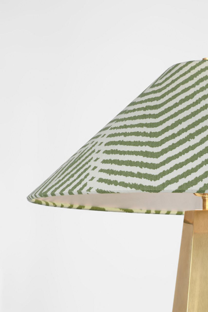 Zoran Medium Table Lamp | Hand-Rubbed Antique Brass | Schumacher 21" Verde La Jolla Flare Shade