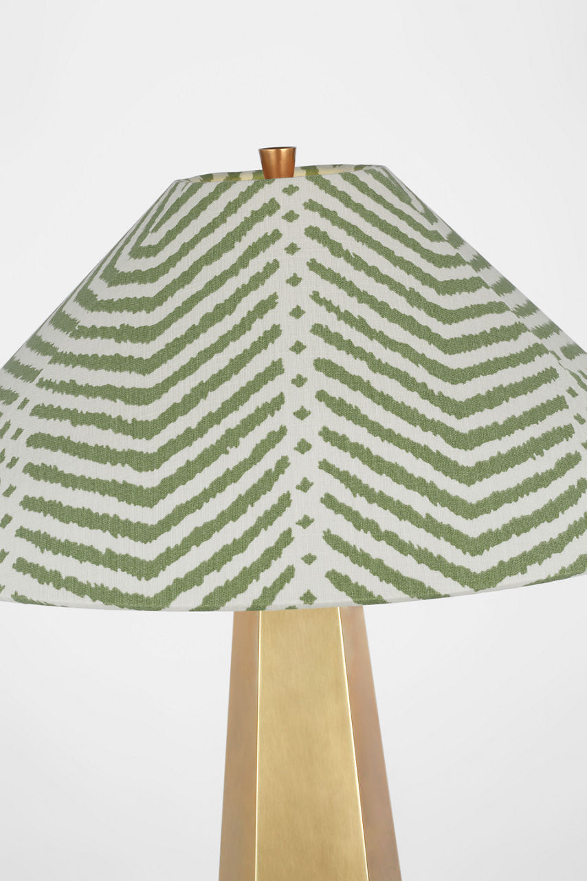Zoran Medium Table Lamp | Hand-Rubbed Antique Brass | Schumacher 21" Verde La Jolla Flare Shade