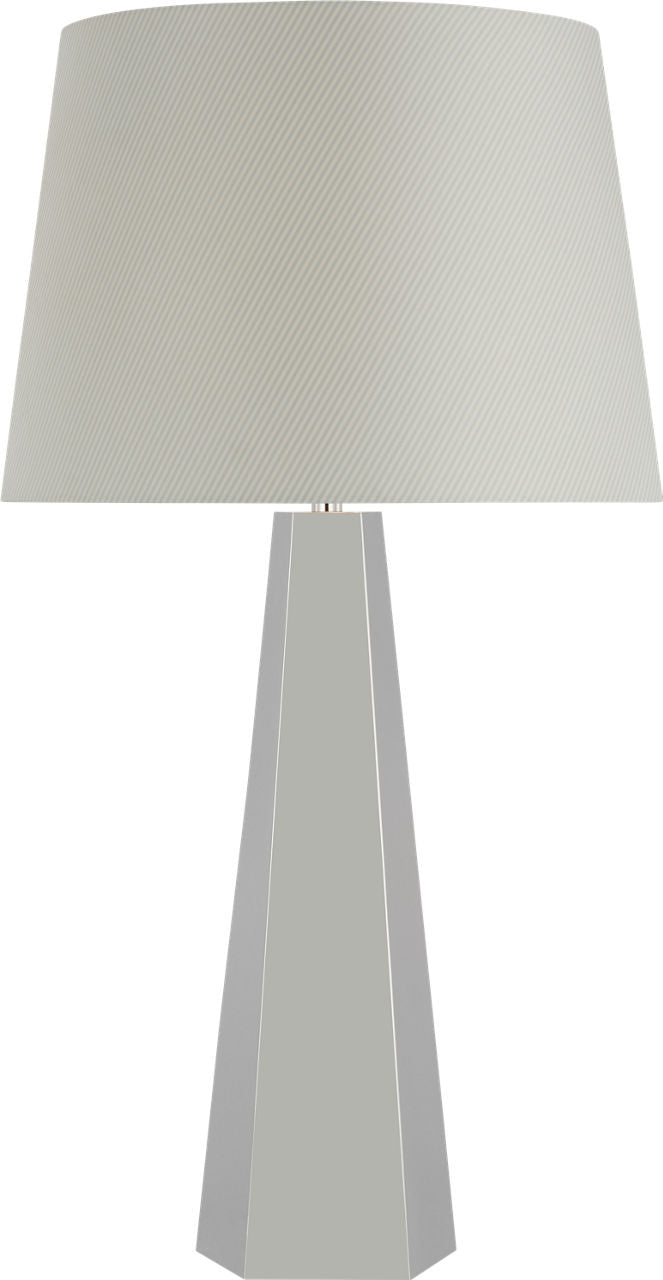Zoran Medium Table Lamp | Polished Nickel | Schumacher 16" Blue Charee Stripe Empire Shade