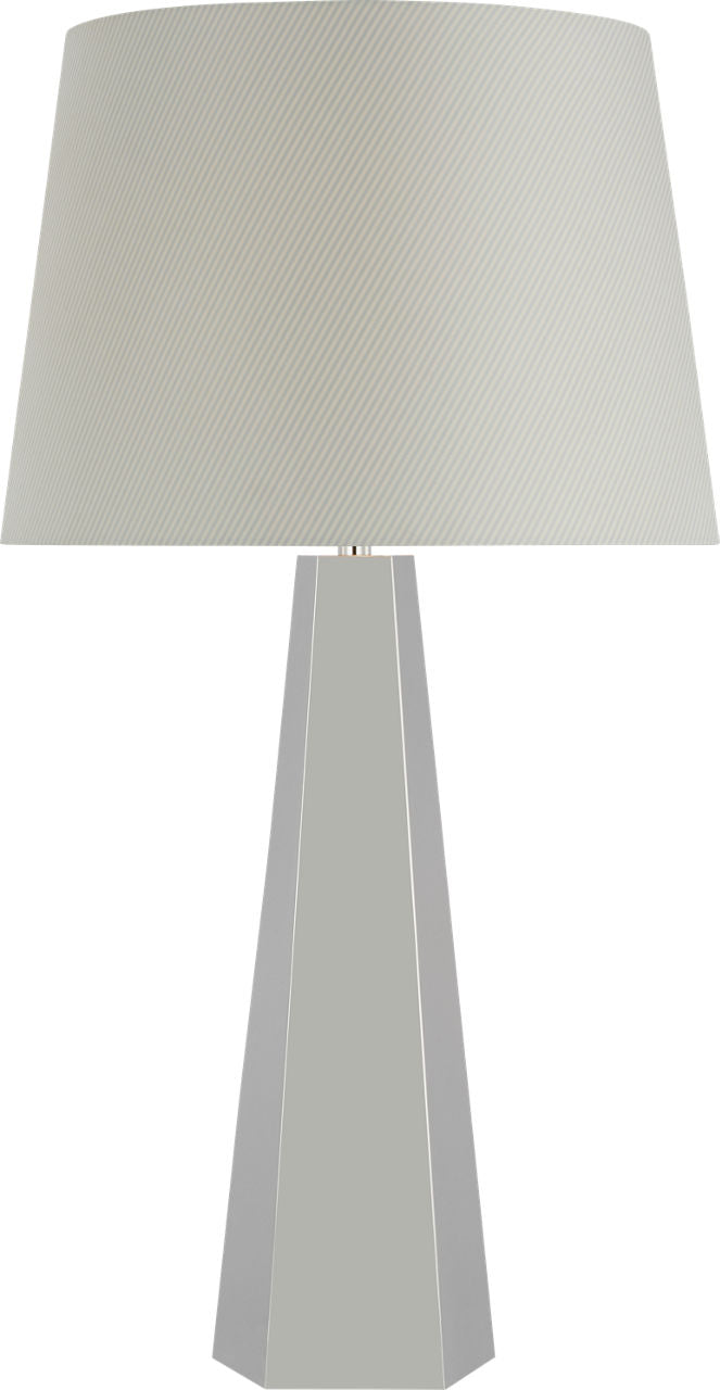Zoran Medium Table Lamp | Polished Nickel | Schumacher 16" Blue Charee Stripe Empire Shade