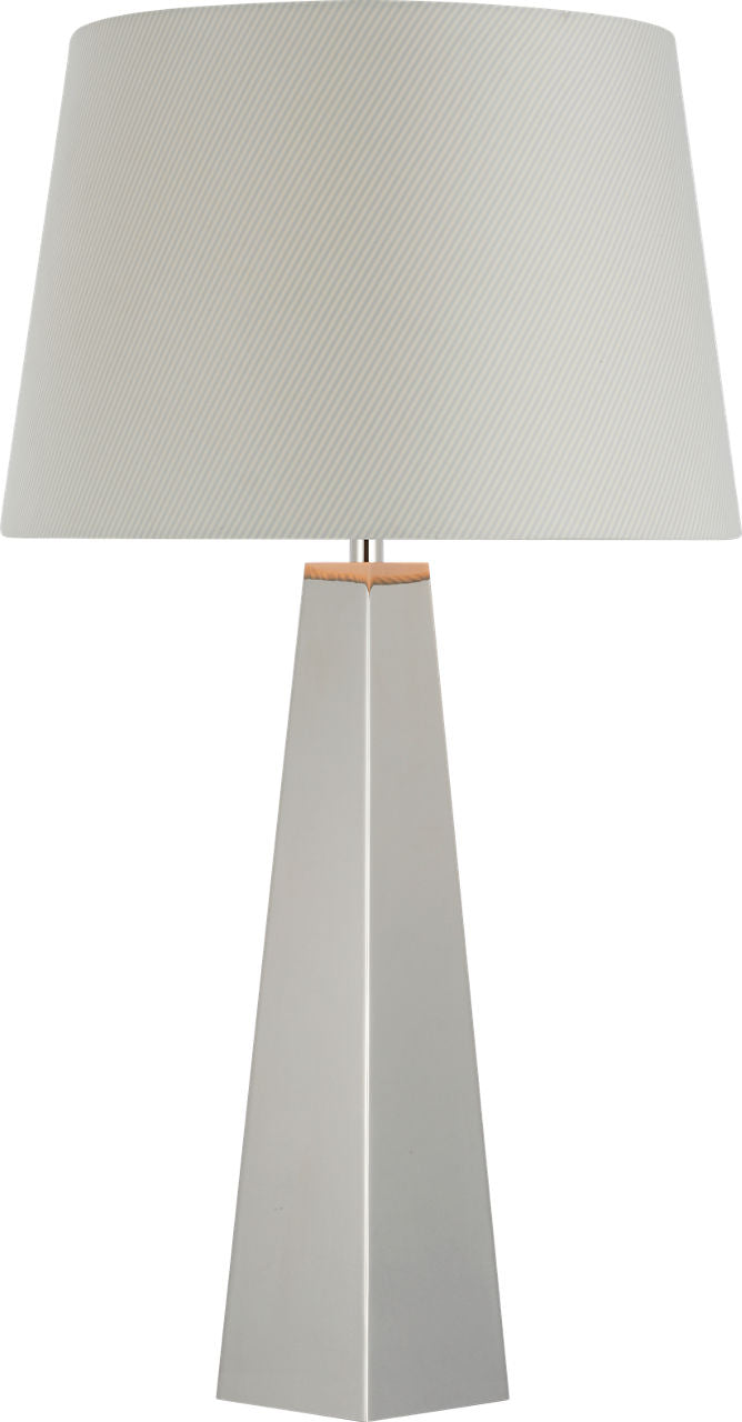 Zoran Medium Table Lamp | Polished Nickel | Schumacher 16" Blue Charee Stripe Empire Shade