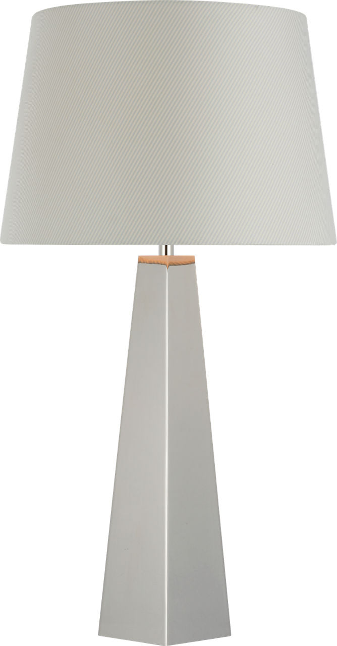 Zoran Medium Table Lamp | Polished Nickel | Schumacher 16" Blue Charee Stripe Empire Shade