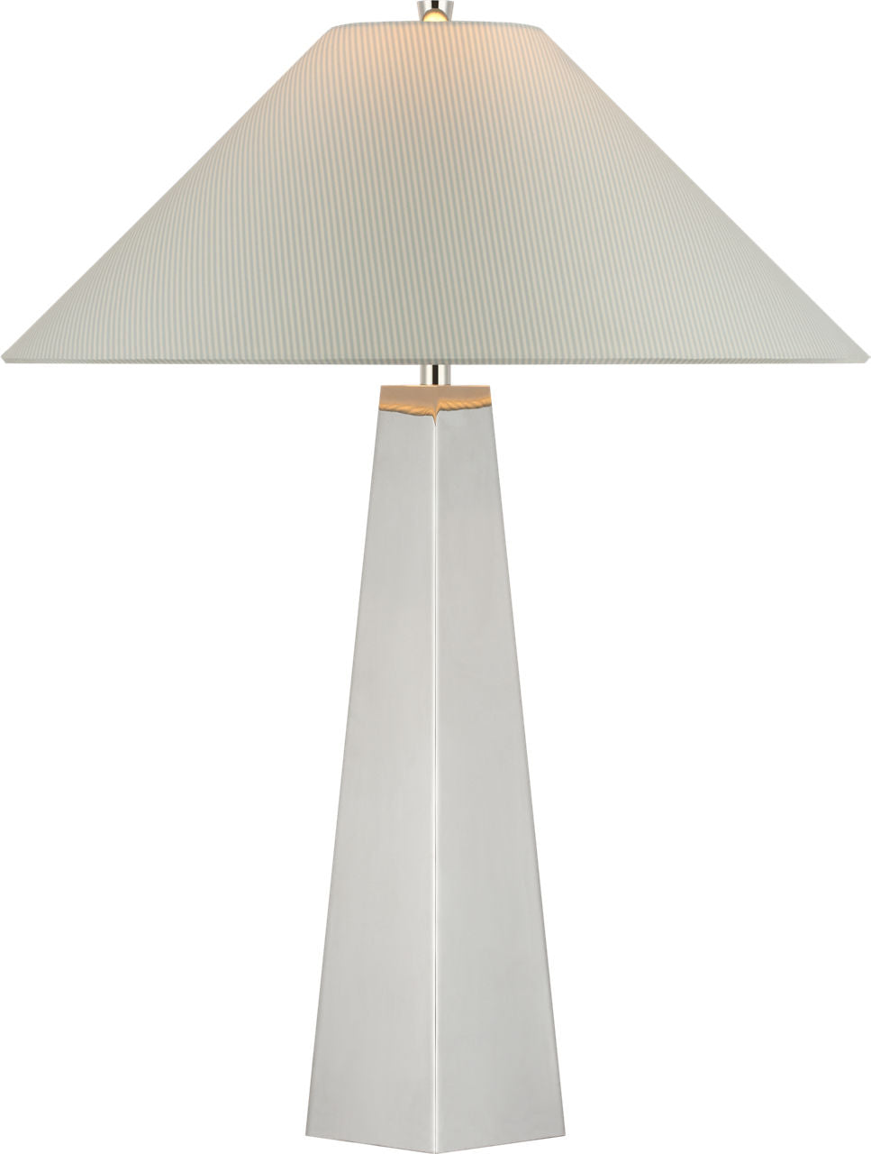 Zoran Medium Table Lamp | Polished Nickel | Schumacher 21" Blue Charee Stripe Flare Shade