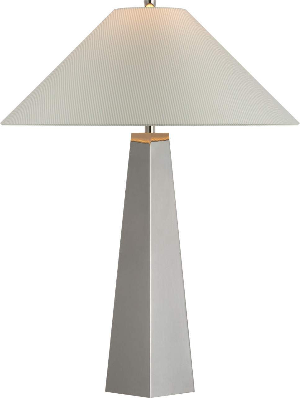 Zoran Medium Table Lamp | Polished Nickel | Schumacher 21" Blue Charee Stripe Flare Shade