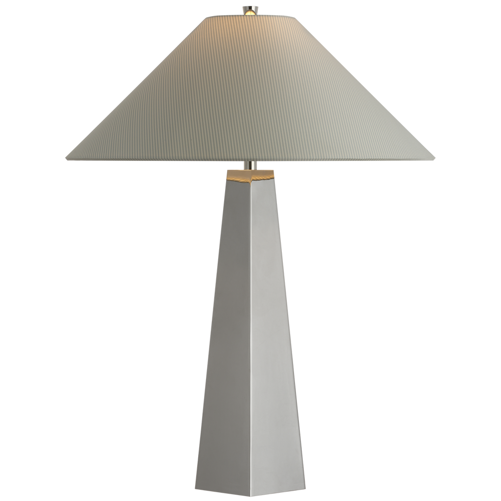 Zoran Medium Table Lamp | Polished Nickel | Schumacher 21" Blue Charee Stripe Flare Shade