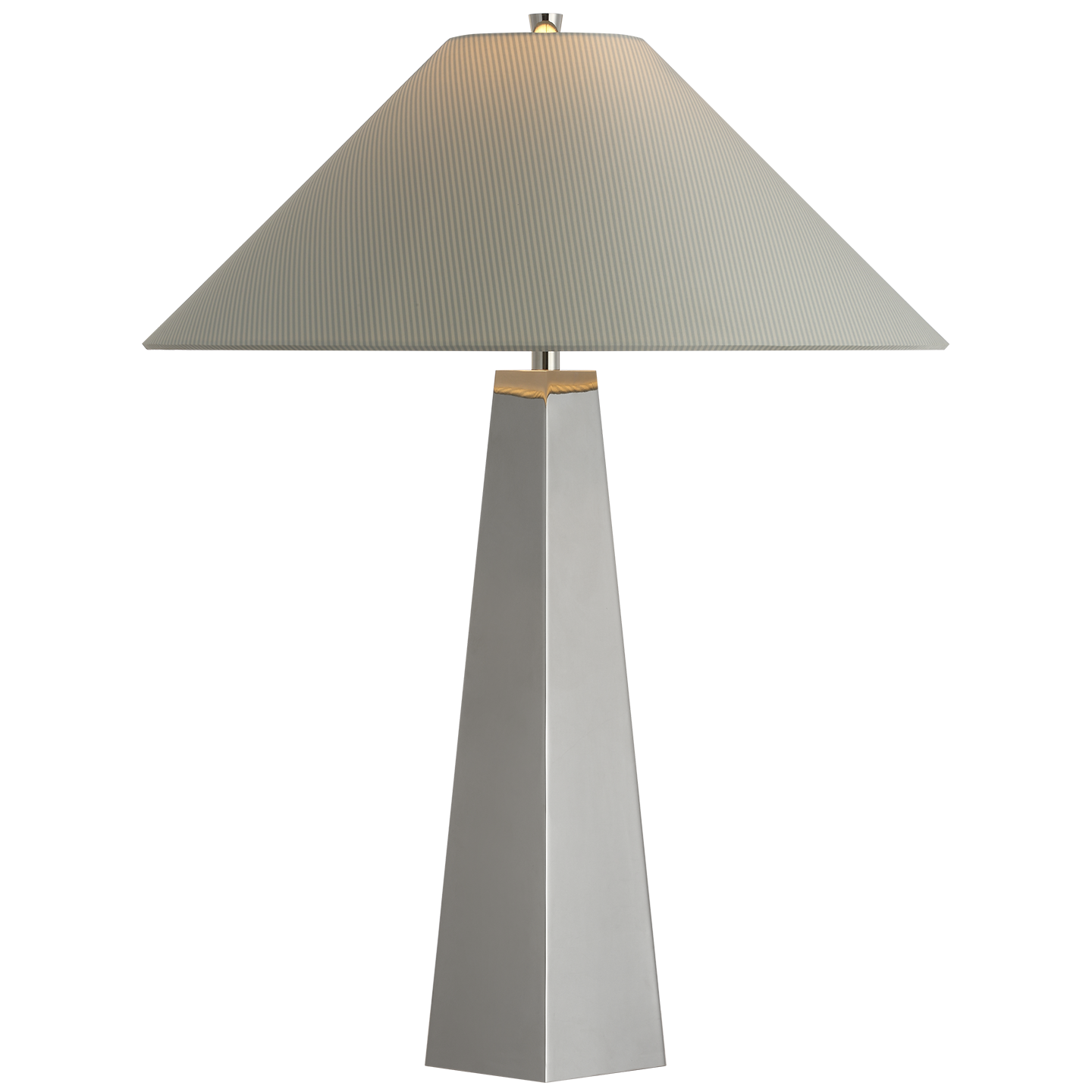 Zoran Medium Table Lamp | Polished Nickel | Schumacher 21" Blue Charee Stripe Flare Shade