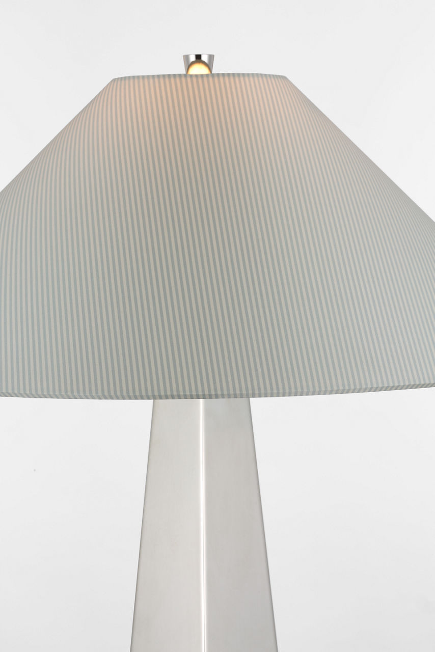 Zoran Medium Table Lamp | Polished Nickel | Schumacher 21" Blue Charee Stripe Flare Shade