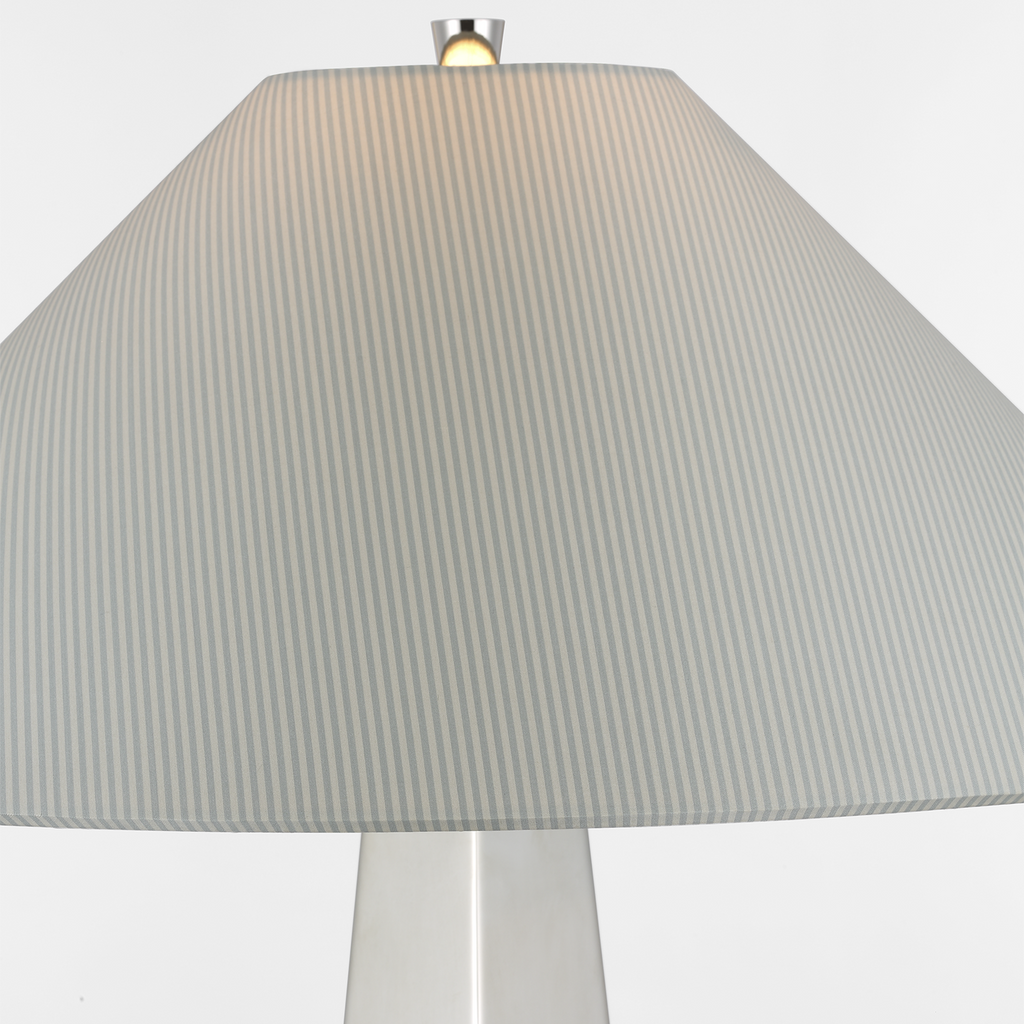 Zoran Medium Table Lamp | Polished Nickel | Schumacher 21" Blue Charee Stripe Flare Shade