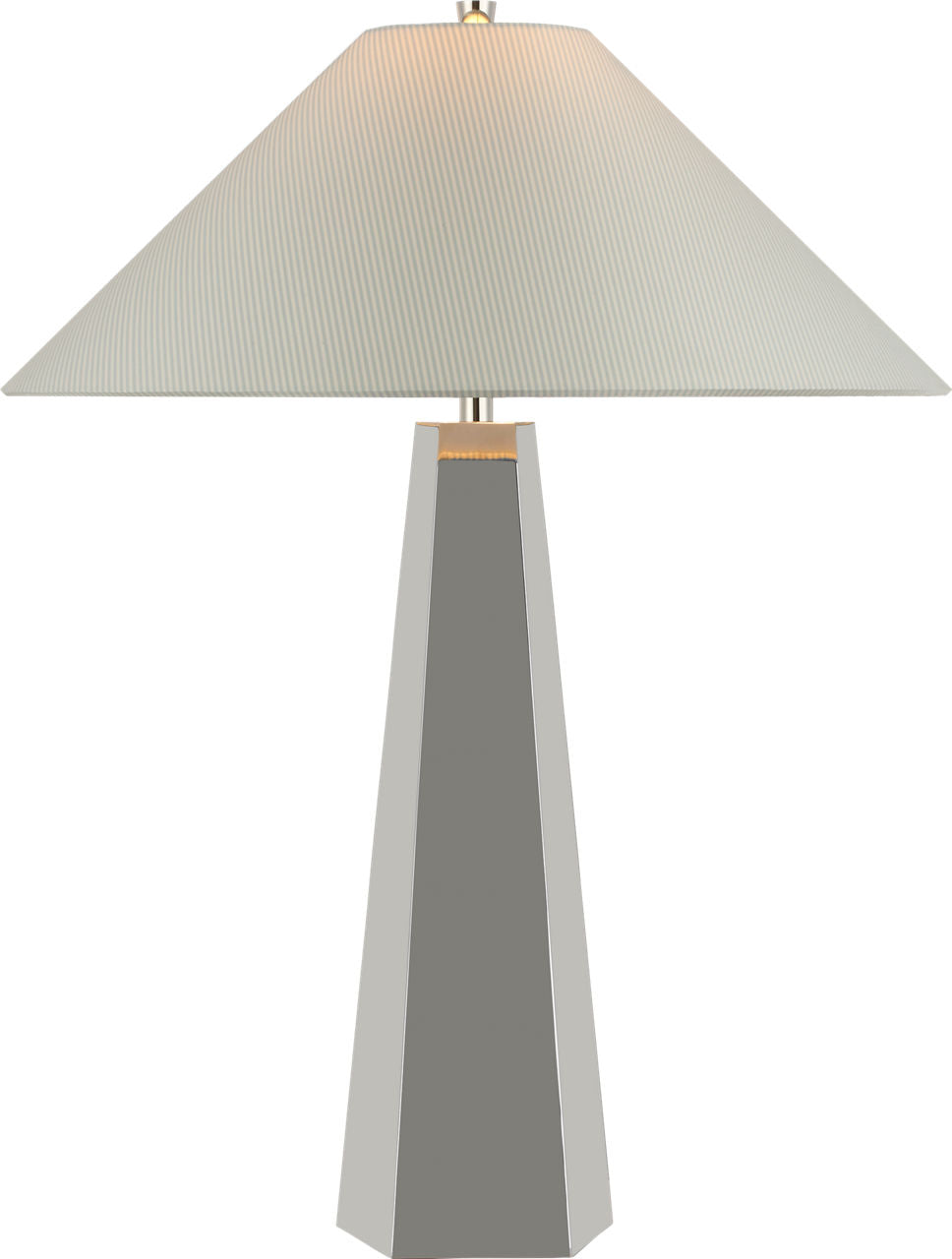 Zoran Medium Table Lamp | Polished Nickel | Schumacher 21" Blue Charee Stripe Flare Shade