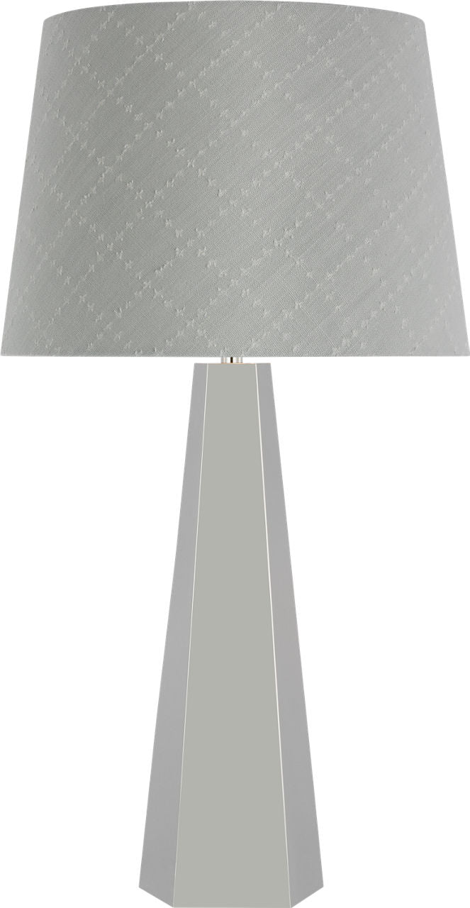 Zoran Medium Table Lamp | Polished Nickel | Schumacher 16" Sky Elin Check Empire Shade