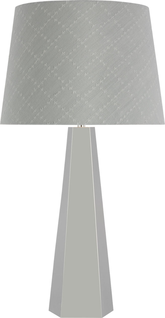 Zoran Medium Table Lamp | Polished Nickel | Schumacher 16" Sky Elin Check Empire Shade