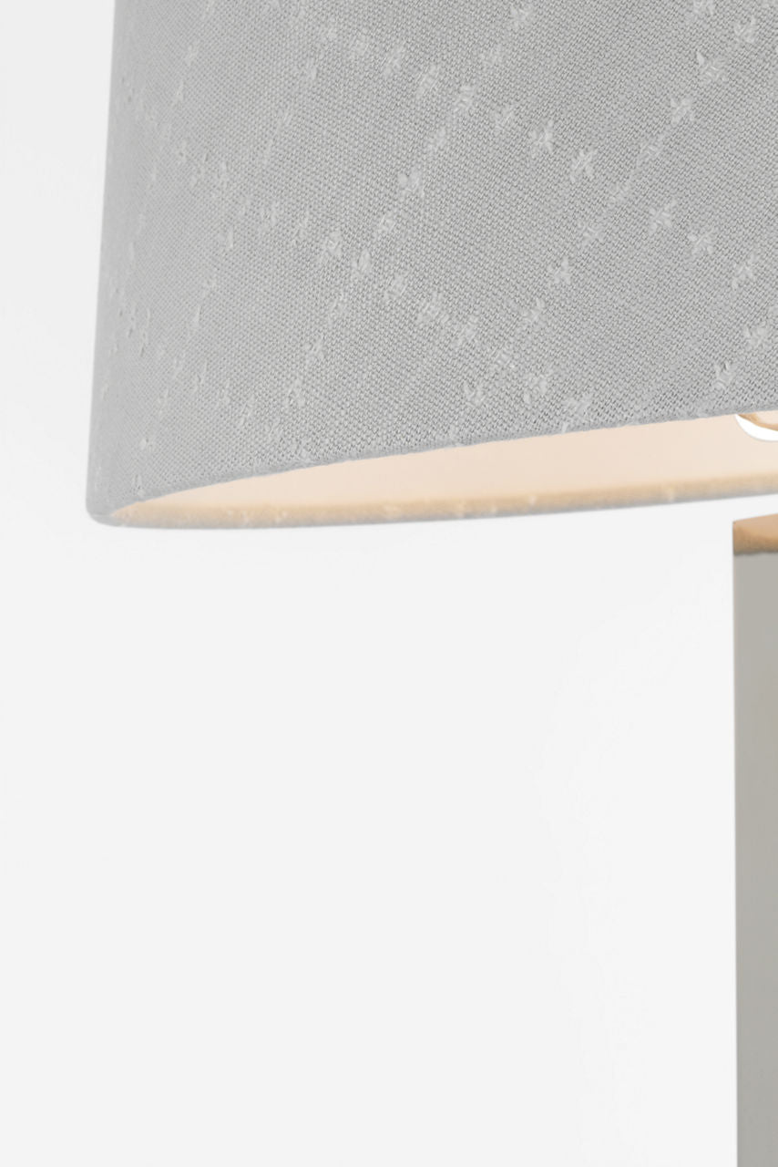 Zoran Medium Table Lamp | Polished Nickel | Schumacher 16" Sky Elin Check Empire Shade